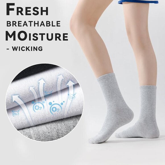 🆕 Women Grey Moisture Wicking Calf Socks Cotton Thin Soft Casual Sport Wear - Picture 4 of 6